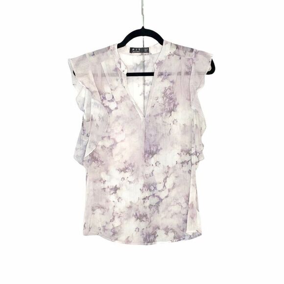 PIT Amsterdam Tops - PIT Amsterdam Women’s Sheer Sleeveless Abstract Ruffle Blouse Top US Size 2